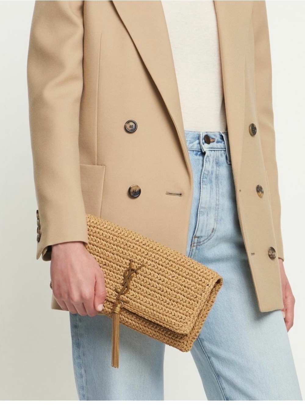 SAINT LAURENT Kate 99 tassel raffia shoulder bag crossbody bag clutch - Picture 4 of 11